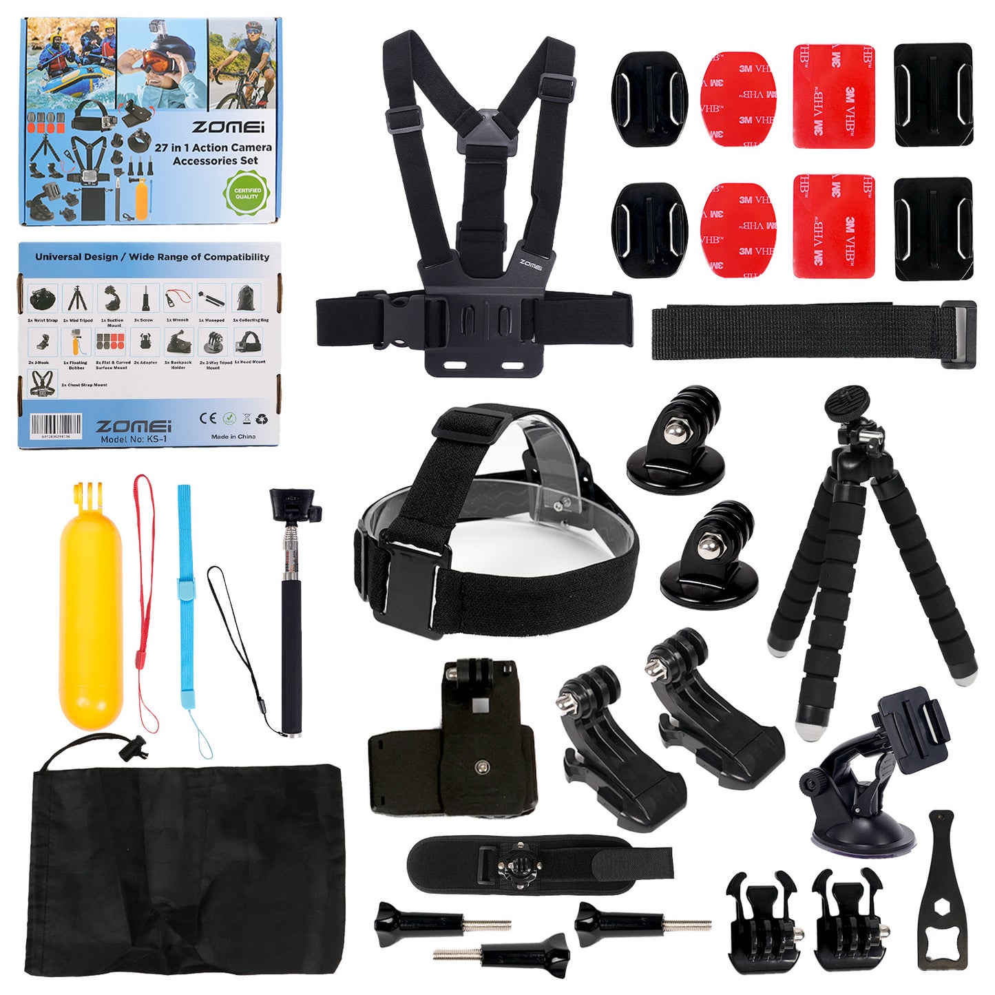 İnsta360 Uyumlu Aksiyon Kamera Aksesuar Seti - 28 Parça, Çantalı, GoPro DJI Insta360 Uyumlu, Vlog İçin KS-1