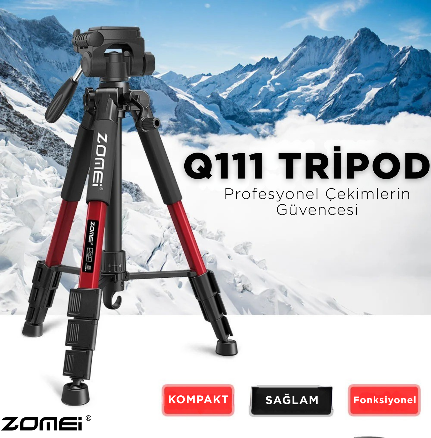 Zomei Q111 Alüminyum Kamera-Telefon Tripodu 5KG Taşıma Kapasiteli