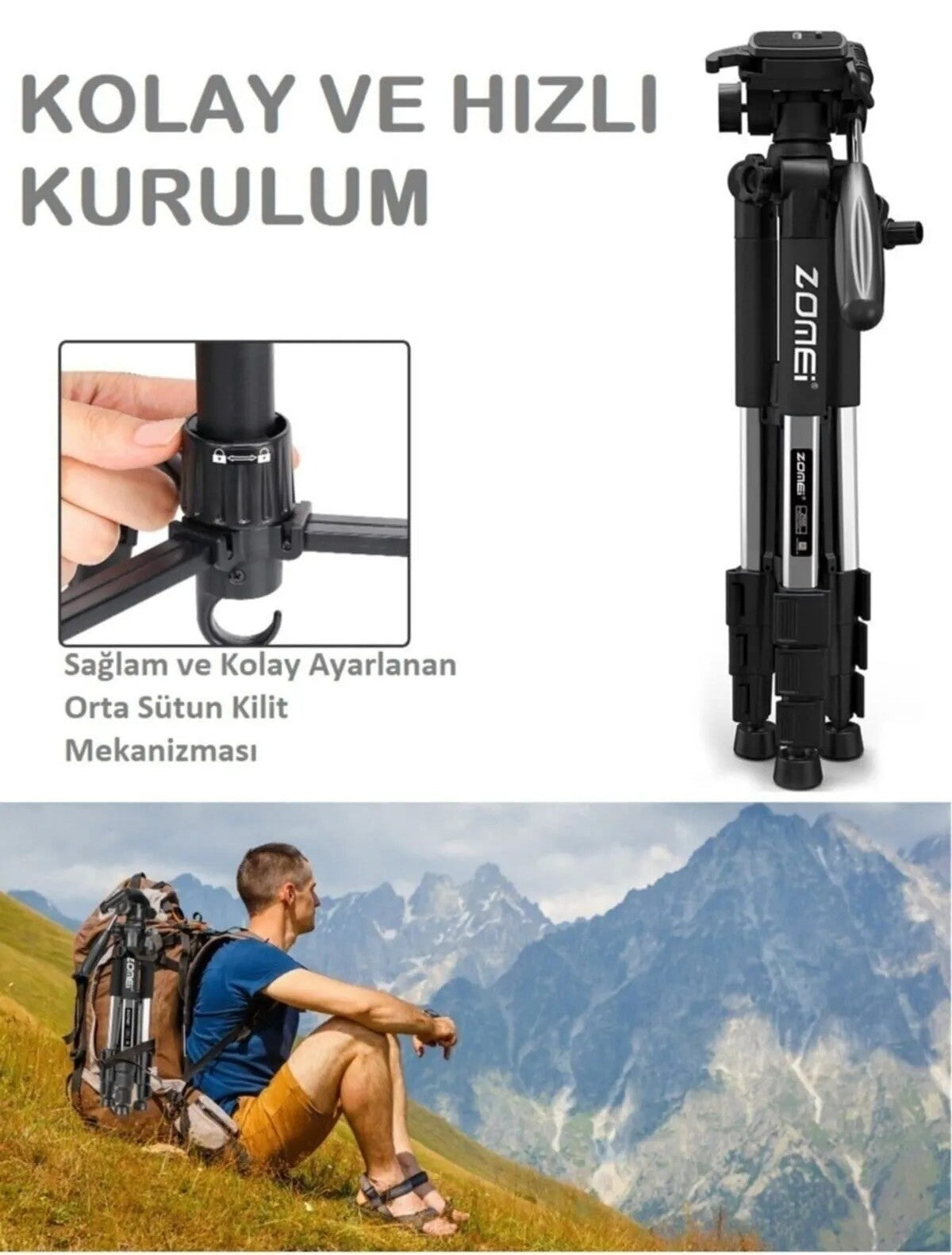 Zomei Q111 Alüminyum Kamera-Telefon Tripodu 5KG Taşıma Kapasiteli