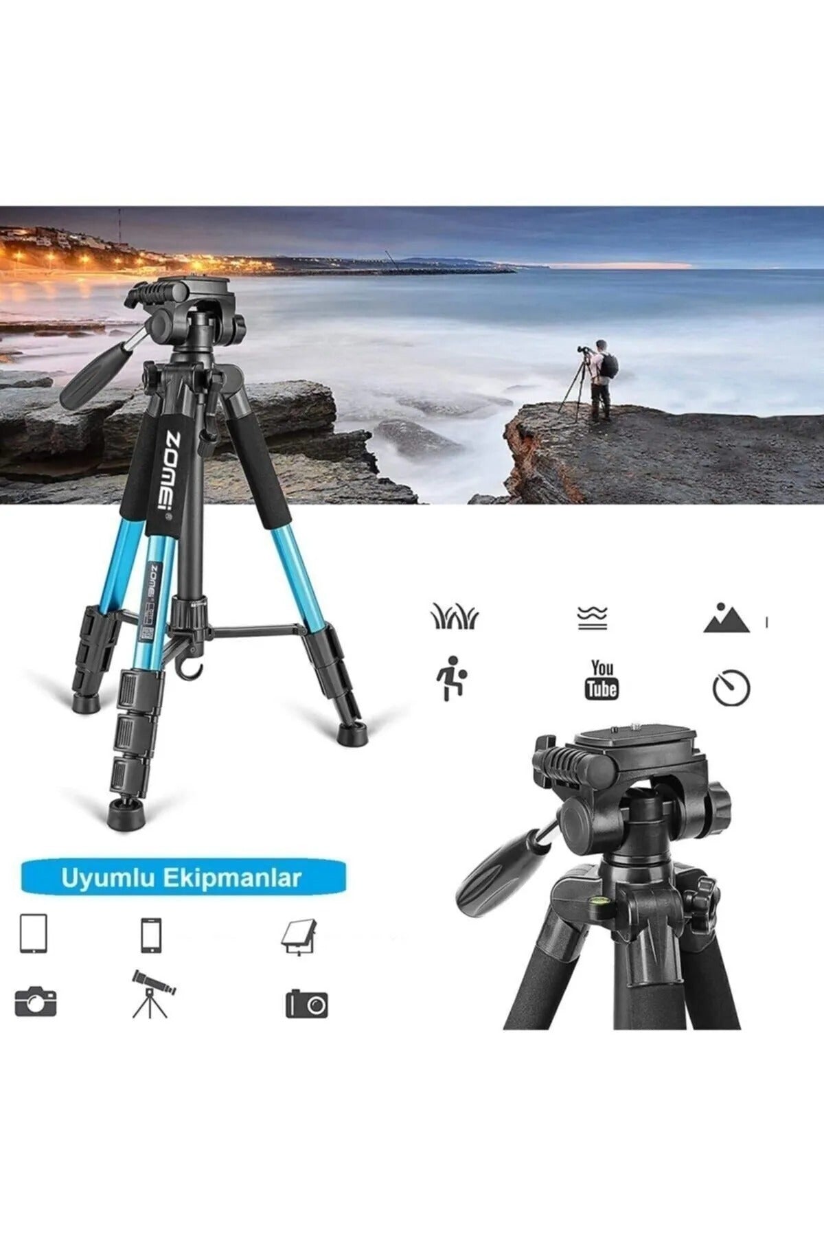 Zomei Q111 Alüminyum Kamera-Telefon Tripodu 5KG Taşıma Kapasiteli