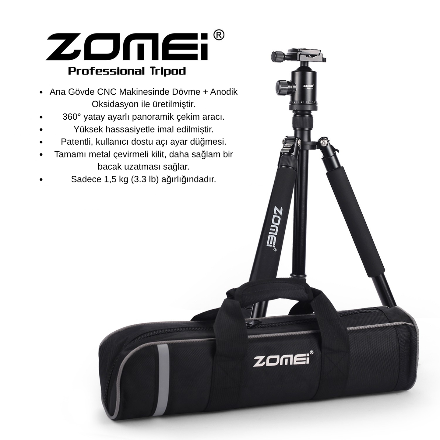 Z818 Magnezyum-Alüminyum Alaşımlı Tripod/Monopod- Telefon Tutucu-Çanta ve Bluetooth Kumanda İle