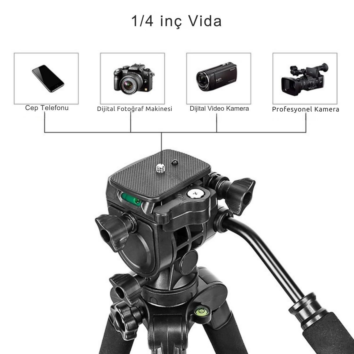 Q310 Alüminyum Alaşımlı Profesyonel Tripod&monpod-10 kg Taşıma Kapasitesi-Kumanda ve Telefon Tutucu