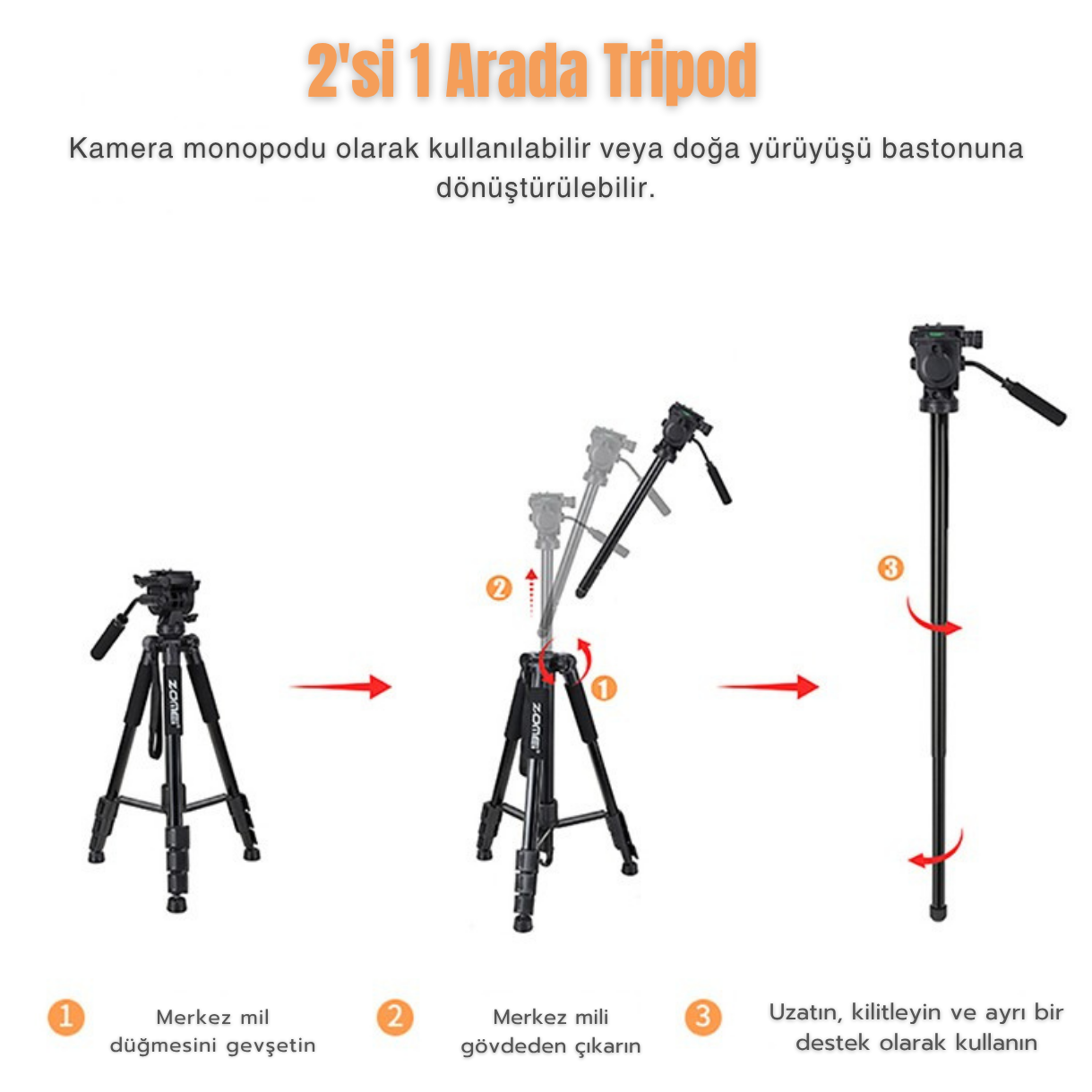 Q310 Alüminyum Alaşımlı Profesyonel Tripod&monpod-10 kg Taşıma Kapasitesi-Kumanda ve Telefon Tutucu