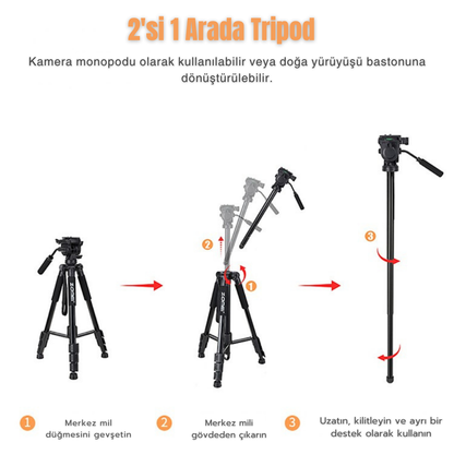 Q310 Alüminyum Alaşımlı Profesyonel Tripod&monpod-10 kg Taşıma Kapasitesi-Kumanda ve Telefon Tutucu