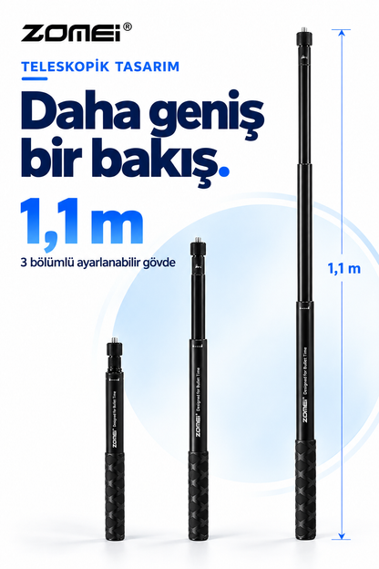 Zomei Insta 360 Tüm Modeller İle Uyumlu Görünmez Selfie Çubuğu- Alüminyum Bağlantı Noktaları