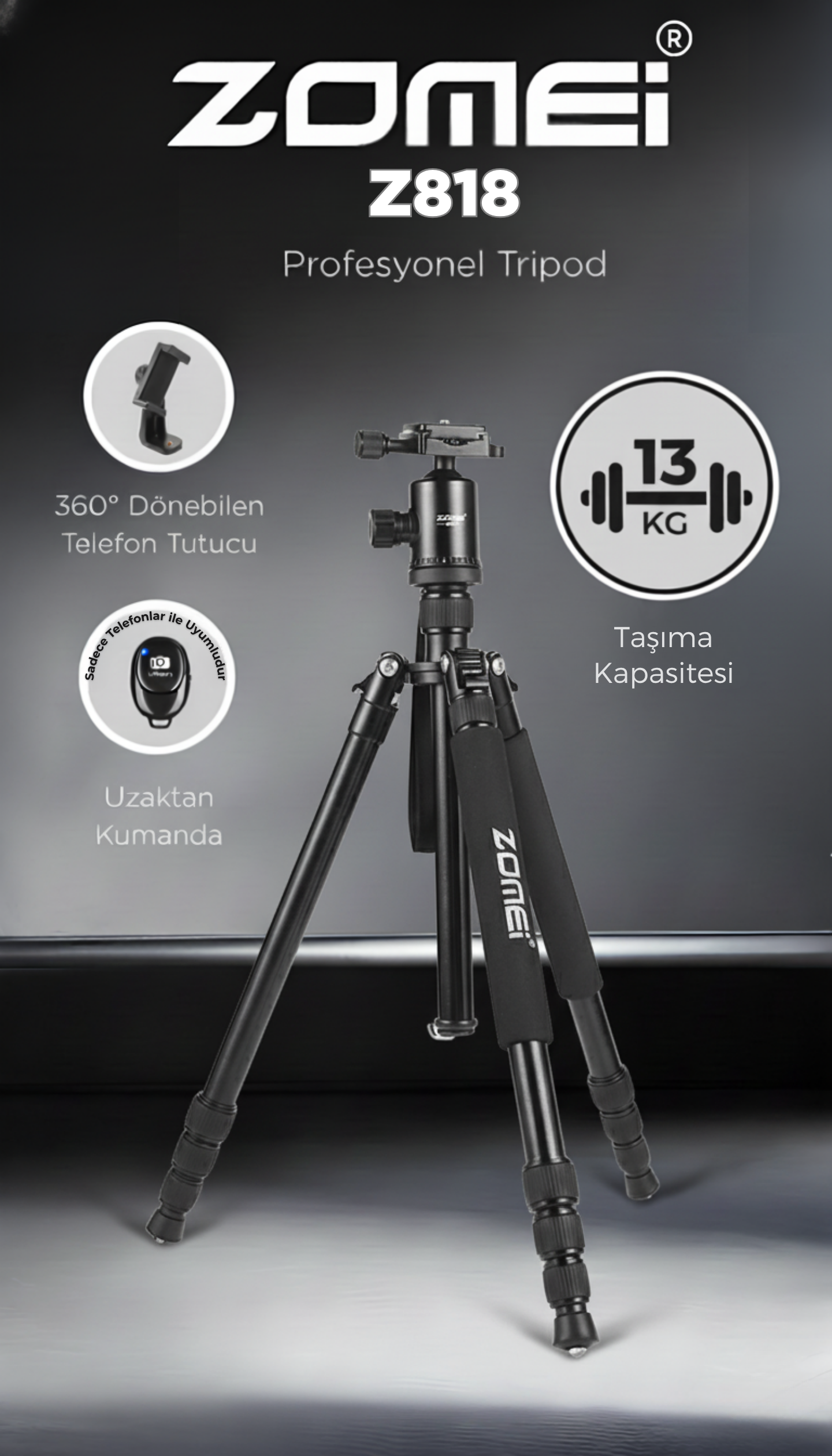 miomio Z818 Magnezyum-Alüminyum Alaşımlı Tripod/Monopod- Telefon Tutucu