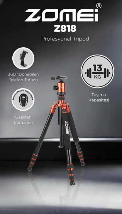 Z818 Magnezyum-Alüminyum Alaşımlı Tripod/Monopod- Telefon Tutucu-Çanta ve Bluetooth Kumanda İle