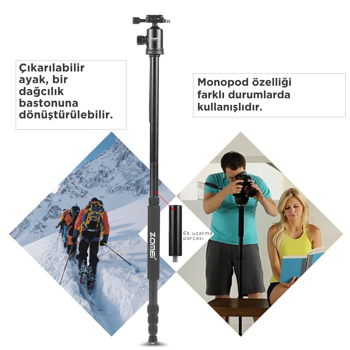 Z818 Magnezyum-Alüminyum Alaşımlı Tripod/Monopod- Telefon Tutucu-Çanta ve Bluetooth Kumanda İle