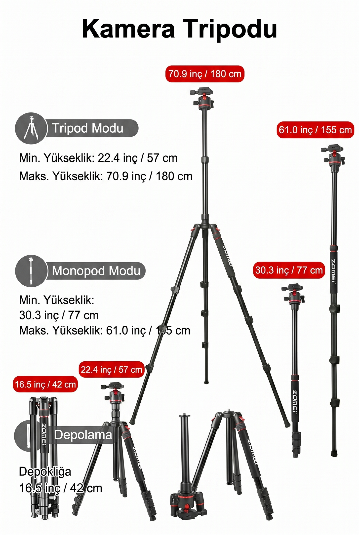Zomei Q173 Alüminyum Kamera Tripodu