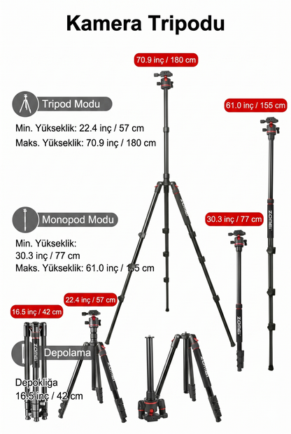 Zomei Q173 Alüminyum Kamera Tripodu