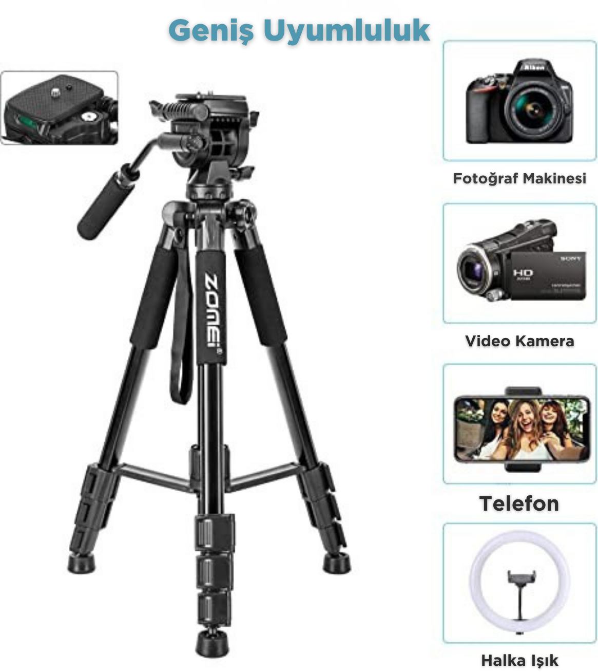 Q310 Alüminyum Alaşımlı Profesyonel Tripod&monpod-10 kg Taşıma Kapasitesi-Kumanda ve Telefon Tutucu