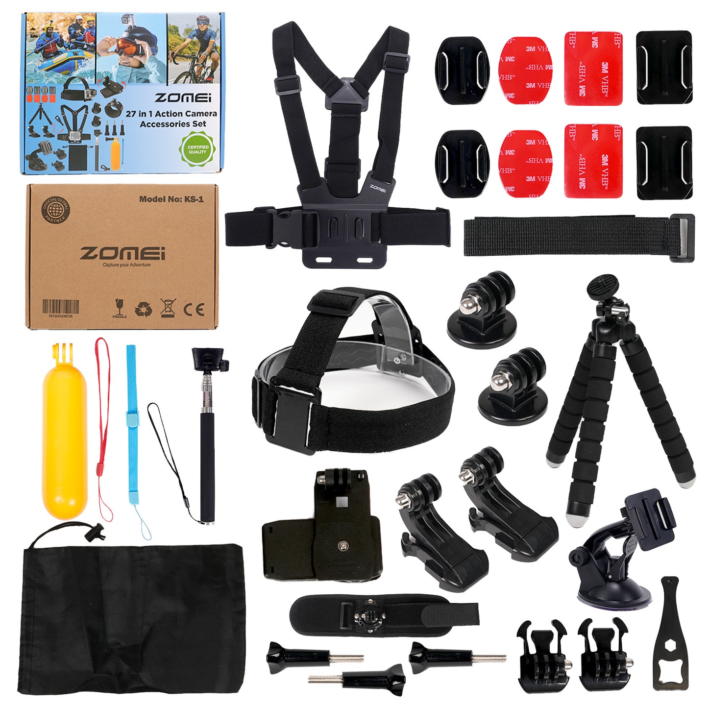 İnsta360 Uyumlu Aksiyon Kamera Aksesuar Seti - 28 Parça, Çantalı, GoPro DJI Insta360 Uyumlu, Vlog İçin KS-1