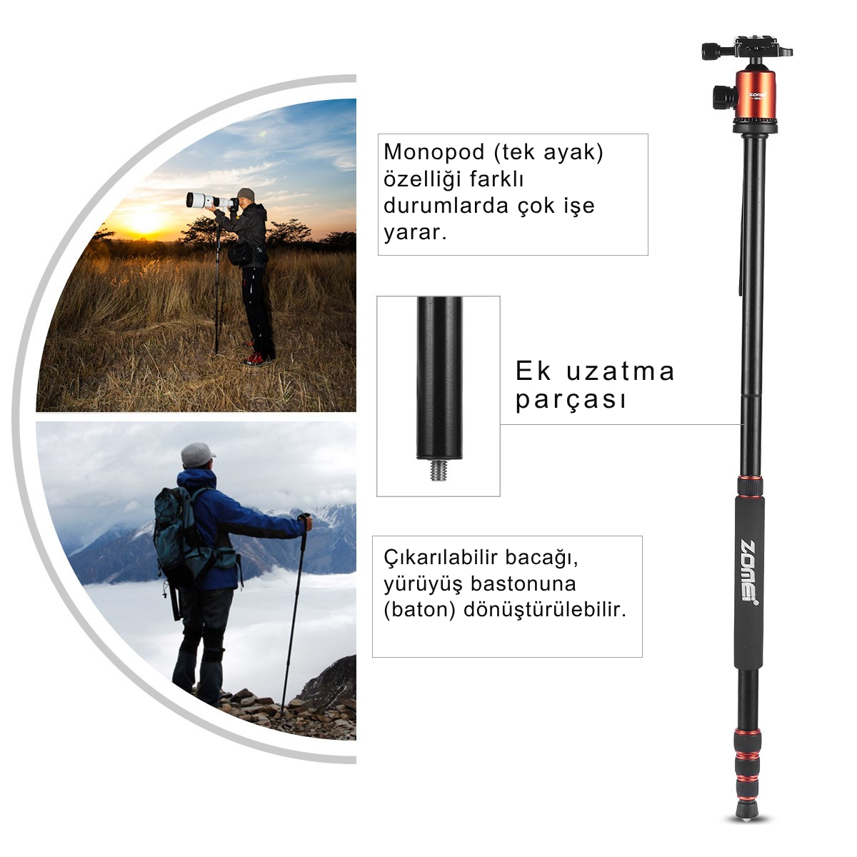 Z818 Magnezyum-Alüminyum Alaşımlı Tripod/Monopod- Telefon Tutucu-Çanta ve Bluetooth Kumanda İle
