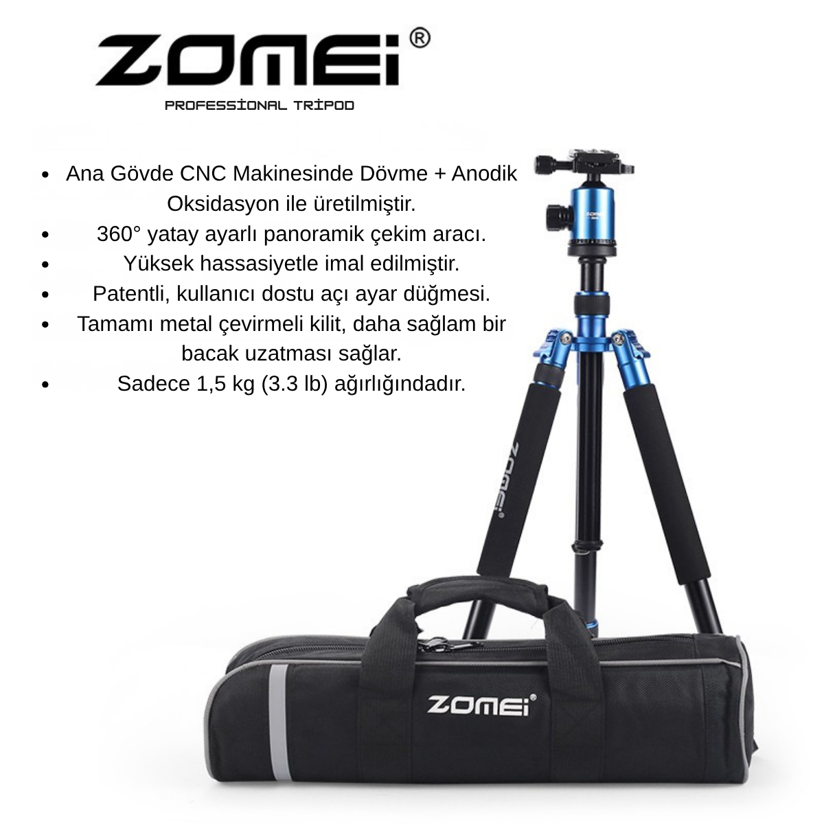 Z818 Magnezyum-Alüminyum Alaşımlı Tripod/Monopod- Telefon Tutucu-Çanta ve Bluetooth Kumanda İle