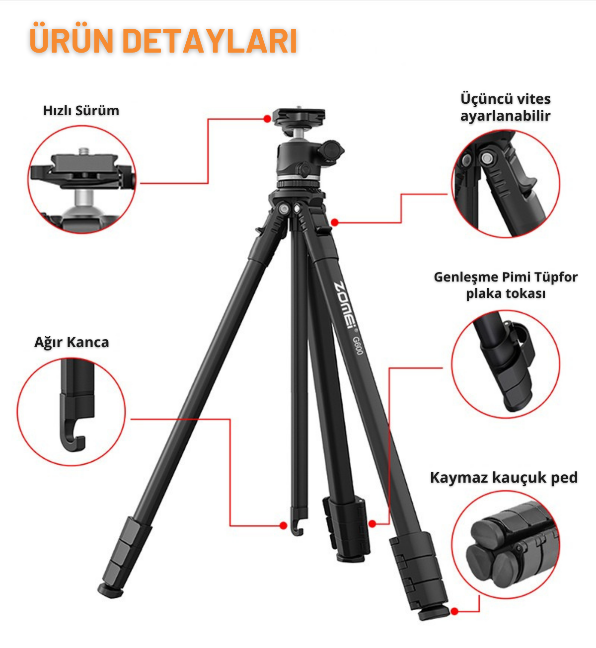 G600 Alüminyum Alaşım Taşınabilir Tripod