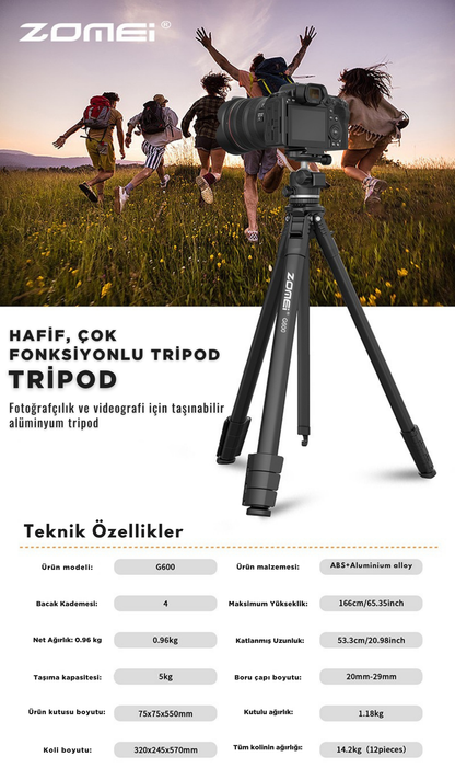 G600 Alüminyum Alaşım Taşınabilir Tripod
