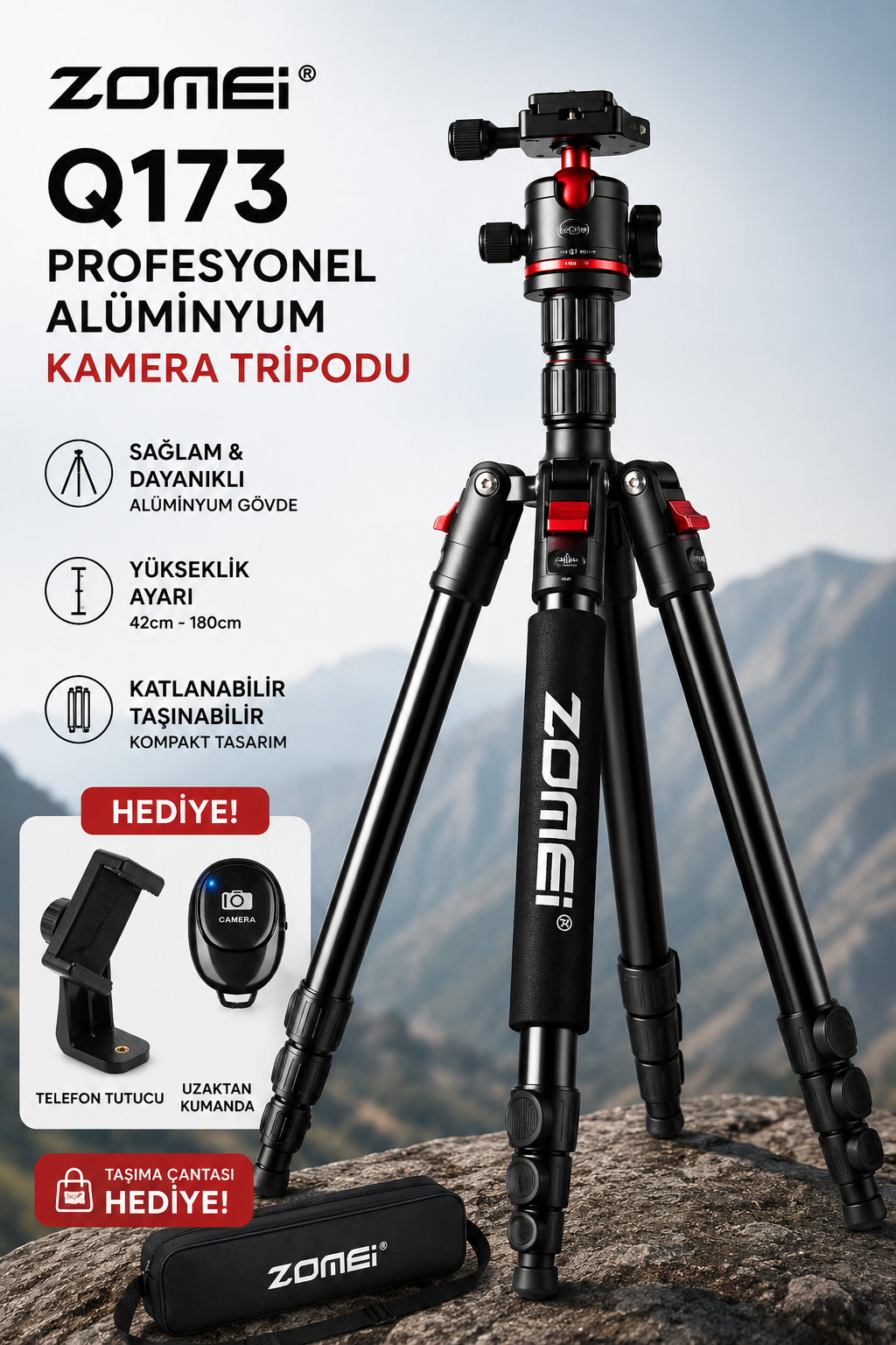 Zomei Q173 Alüminyum Kamera Tripodu